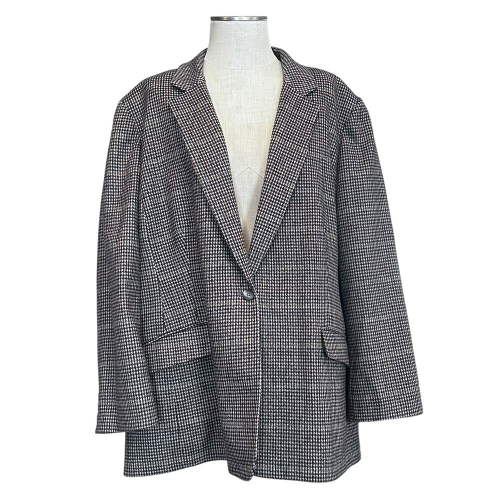 Vintage Lands’ End Wool Cashmere Houndstooth Blazer 24W